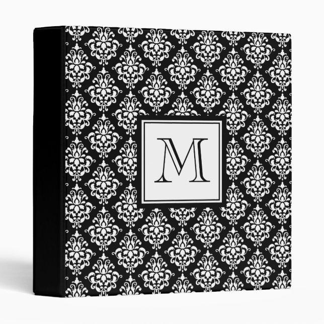 VINTAGE BLACK DAMASK YOUR MONOGRAM BINDER (Front/Spine)