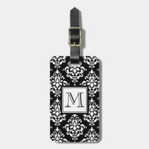 VINTAGE BLACK DAMASK YOUR MONOGRAM LUGGAGE TAG