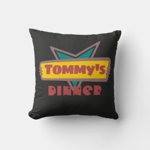 Vintage black dinner costumisable retro sign throw pillow