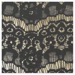 Vintage black elegant french floral lace faux gold fabric