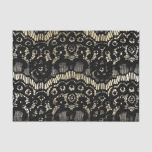 Vintage black elegant french floral lace faux gold tissue paper