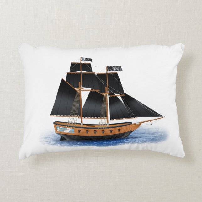 Vintage Black Flag Crossbones Pirate Ship Accent Pillow (Front)