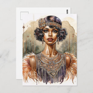 Vintage Black Flapper Art Deco Postcard