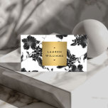 Vintage Black Floral Pattern Business Card<br><div class="desc">A vintage floral pattern is made modern when combined with a faux metallic gold box containing your name or business name on this elegant business card design. The black and white art is classic and timeless,  giving your brand identity a glamourous aesthetic. Design by 1201AM Design Studio | www.1201am.com</div>