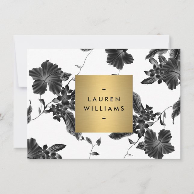 Vintage Black Floral Pattern Flat Notecard (Front)