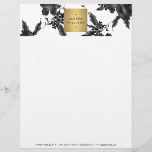 Vintage Black Floral Pattern Letterhead