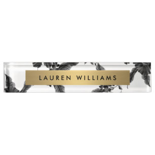 Vintage Black Floral Pattern Nameplate