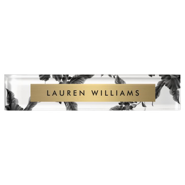 Vintage Black Floral Pattern Nameplate (Front)