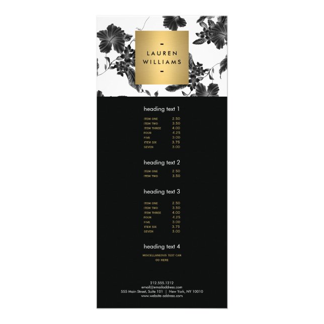 Vintage Black Floral Pattern Rack Card (Front)
