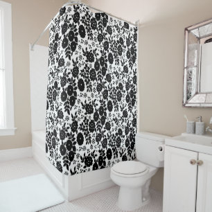 Vintage Black Flower Pattern Large Shower Curtain