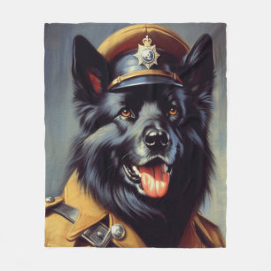 Vintage Black German Shepherd Painting Fleece Blanket