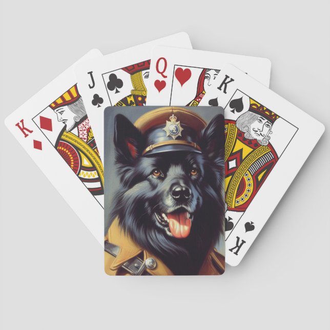 Vintage Black German Shepherd Painting Playing Cards (Back)
