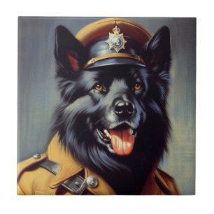 Vintage Black German Shepherd Painting Tile