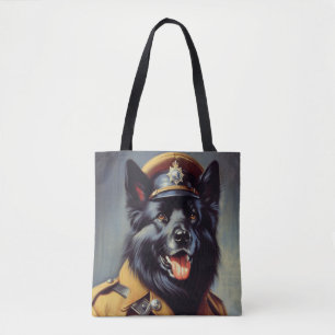 Vintage Black German Shepherd Painting Tote Bag