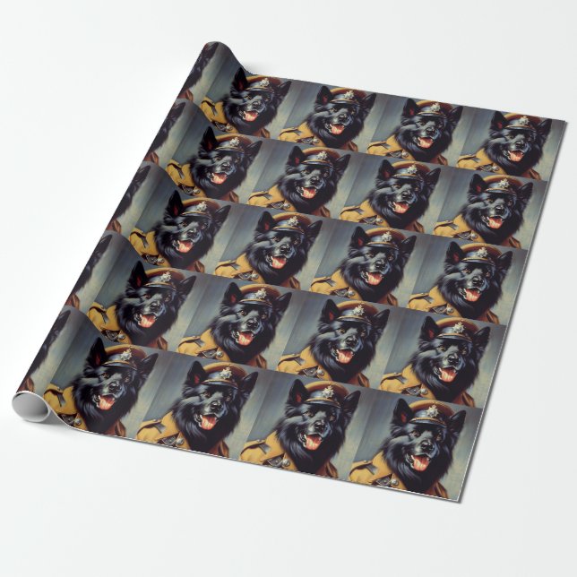 Vintage Black German Shepherd Painting Wrapping Paper (Unrolled)