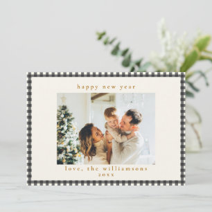 Vintage Black Gingham Plaid Custom Photo New Year Holiday Card