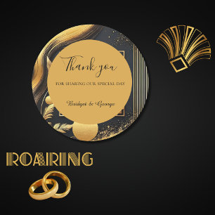 vintage black gold 1920s wedding classic round sticker
