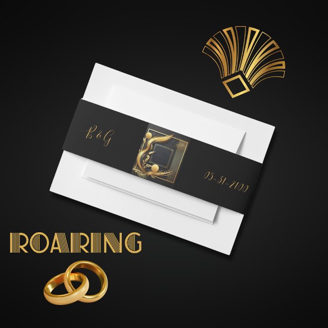 vintage black gold 1920s wedding invitation belly band (Creator Uploaded)