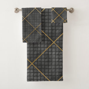 VINTAGE BLACK GOLD ABSTRACT BATHROOM TOWEL SET