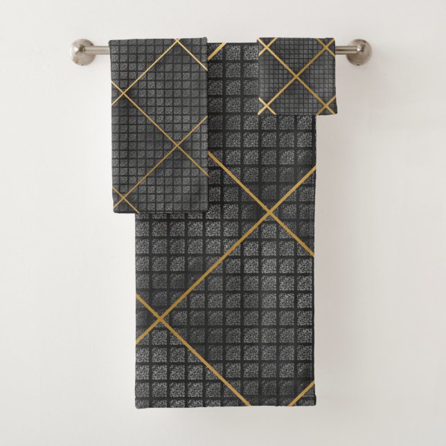 VINTAGE BLACK GOLD ABSTRACT BATHROOM TOWEL SET (Insitu)