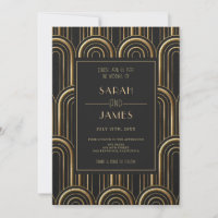 Vintage Black & Gold Art Deco Pattern Wedding 