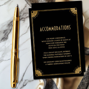 Vintage Black Gold Art Deco Wedding Accommodations Enclosure Card