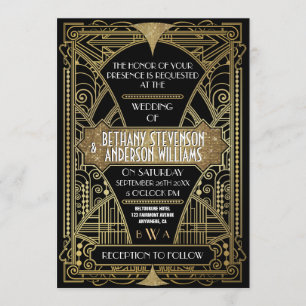 Vintage Black & Gold Art Deco Wedding Invitations