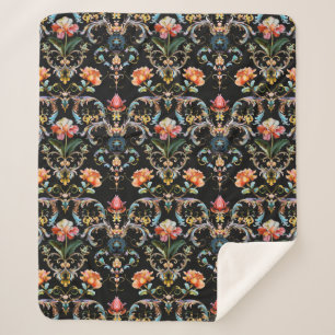 Vintage black gold damask pattern sherpa blanket