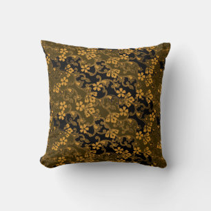Vintage Black & Gold Elegant Floral Pattern Throw Pillow