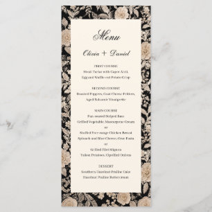 Vintage Black Gold Embroidered Floral Lace Wedding Menu