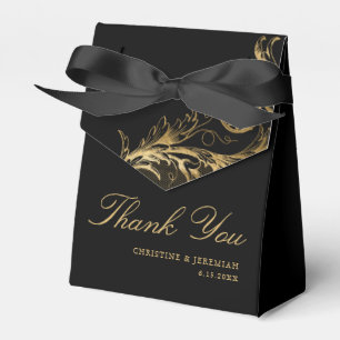 Vintage Black Gold Floral Damask Wedding Thank You Favor Box
