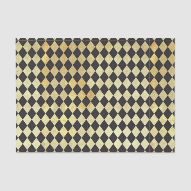 Vintage Black & Gold Harlequin Pattern  Tissue Paper (Front)