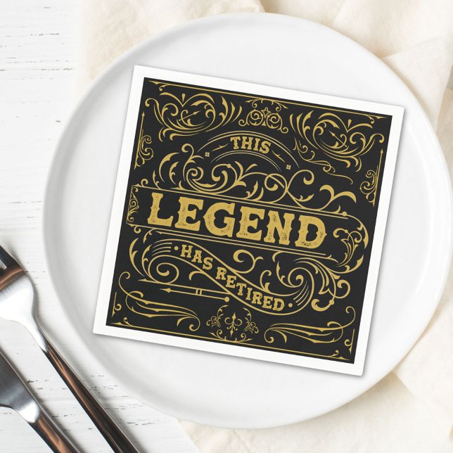 Vintage Black Gold Legend Retirement Napkin (In situ)