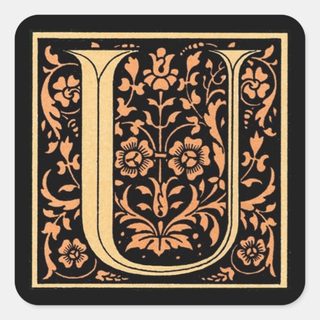 Vintage Black & Gold Letter ‘U’ - Sticker (Front)