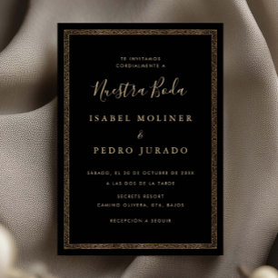 Vintage Black & Gold Ornament Nuestra Boda Wedding Invitation