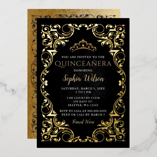 Vintage Black Gold Princess Tiara Quinceañera (Front/Back)