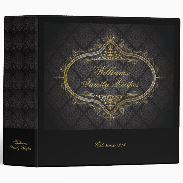 Vintage black gold script family recipe  binder (Front/Spine)