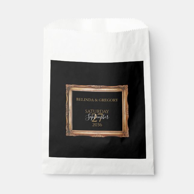 Vintage Black & Gold Wedding Favour Bag (Front)