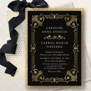 Vintage Black Gold Wedding Foil Invitation