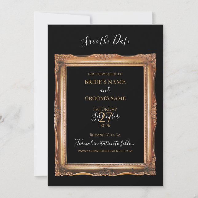 Vintage Black & Gold Wedding  Save The Date (Front)