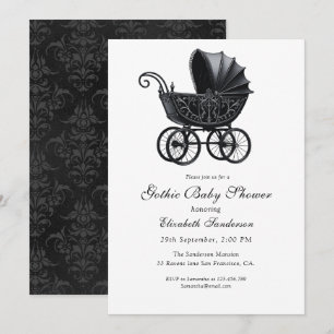  Vintage Black Gothic Stroller Baby Shower   Invitation