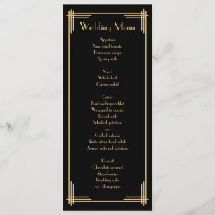Vintage Black Great Gatsby Art Déco Menu Mariage
