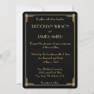 Vintage Black Great Gatsby Art Deco Wedding Invitation