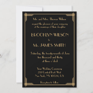 Vintage Black Great Gatsby Art Deco Wedding Invitation