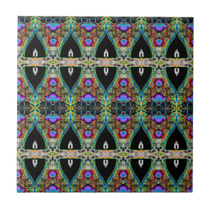 Vintage Black Green Blue Art Nouveau Pattern Tile