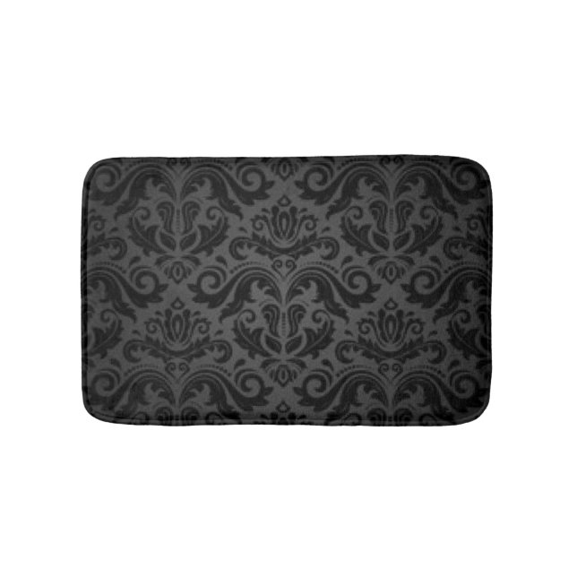 Vintage Black & Grey Damask Bath Mat (Front)