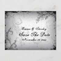 Vintage black grey scroll leaf Save the Date