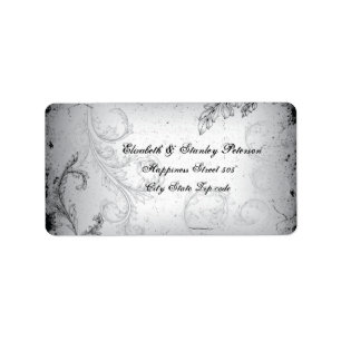 Vintage black grey scroll leaf wedding label