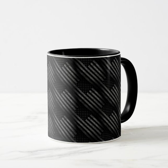 Vintage Black Grunge USA American Flag Pattern Mug (Front Right)