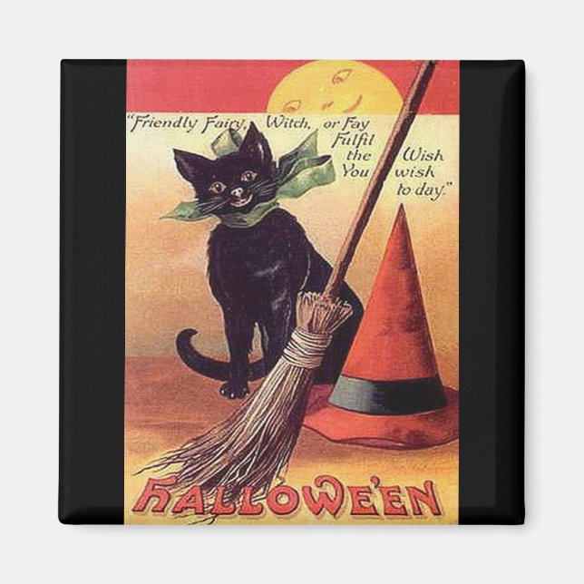 Vintage Black Halloween Cat Magnet (Front)